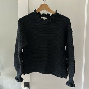 Madewell navy sweater with ruffle neck and sleeve size medium